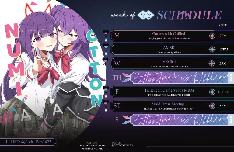 Stream Schedule: Sept 16 - 22 (Updated)