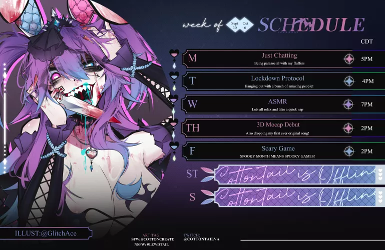 Stream Schedule: Sept 30 - Oct 6