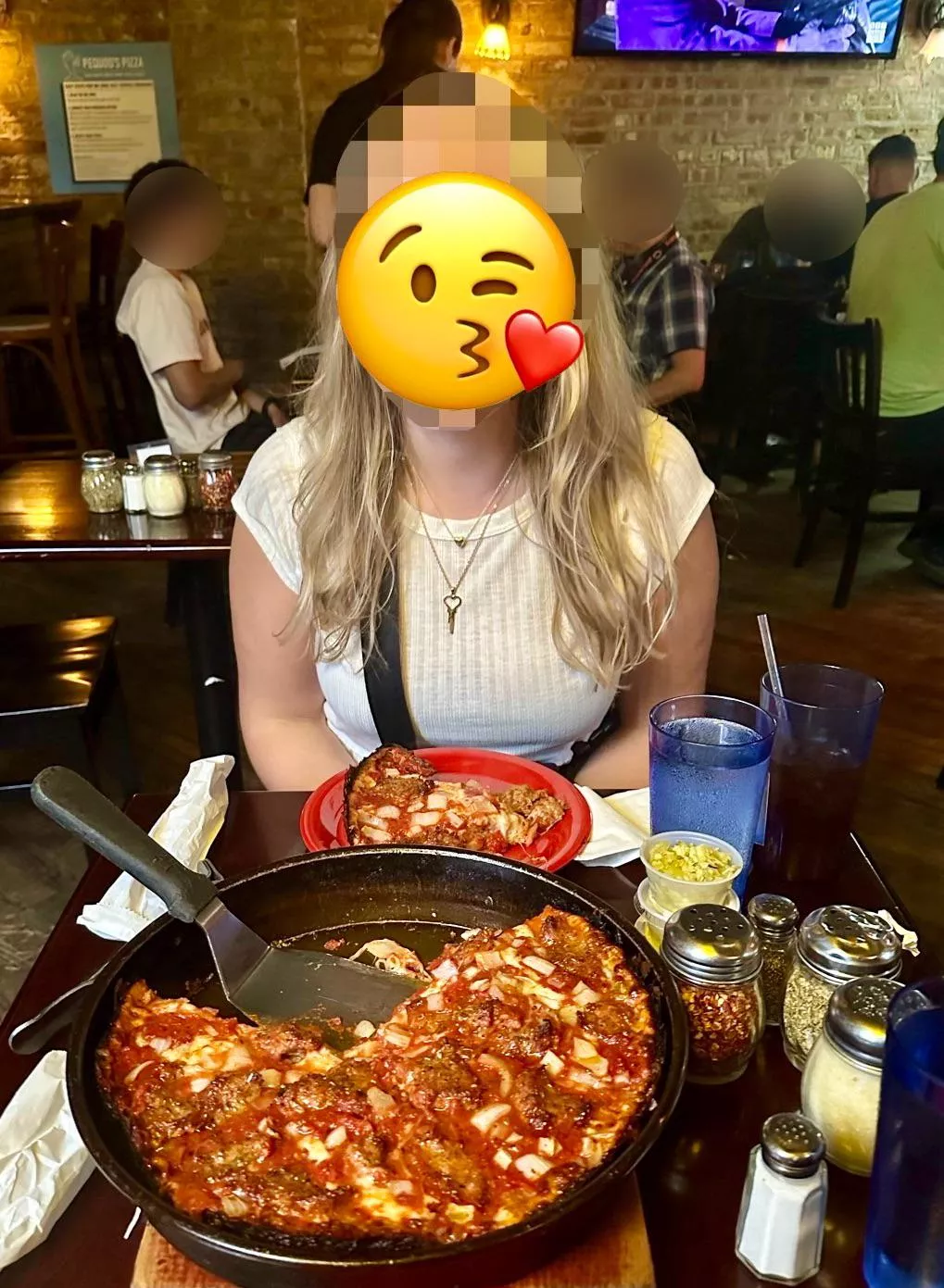 Teasing him with my key at dinner