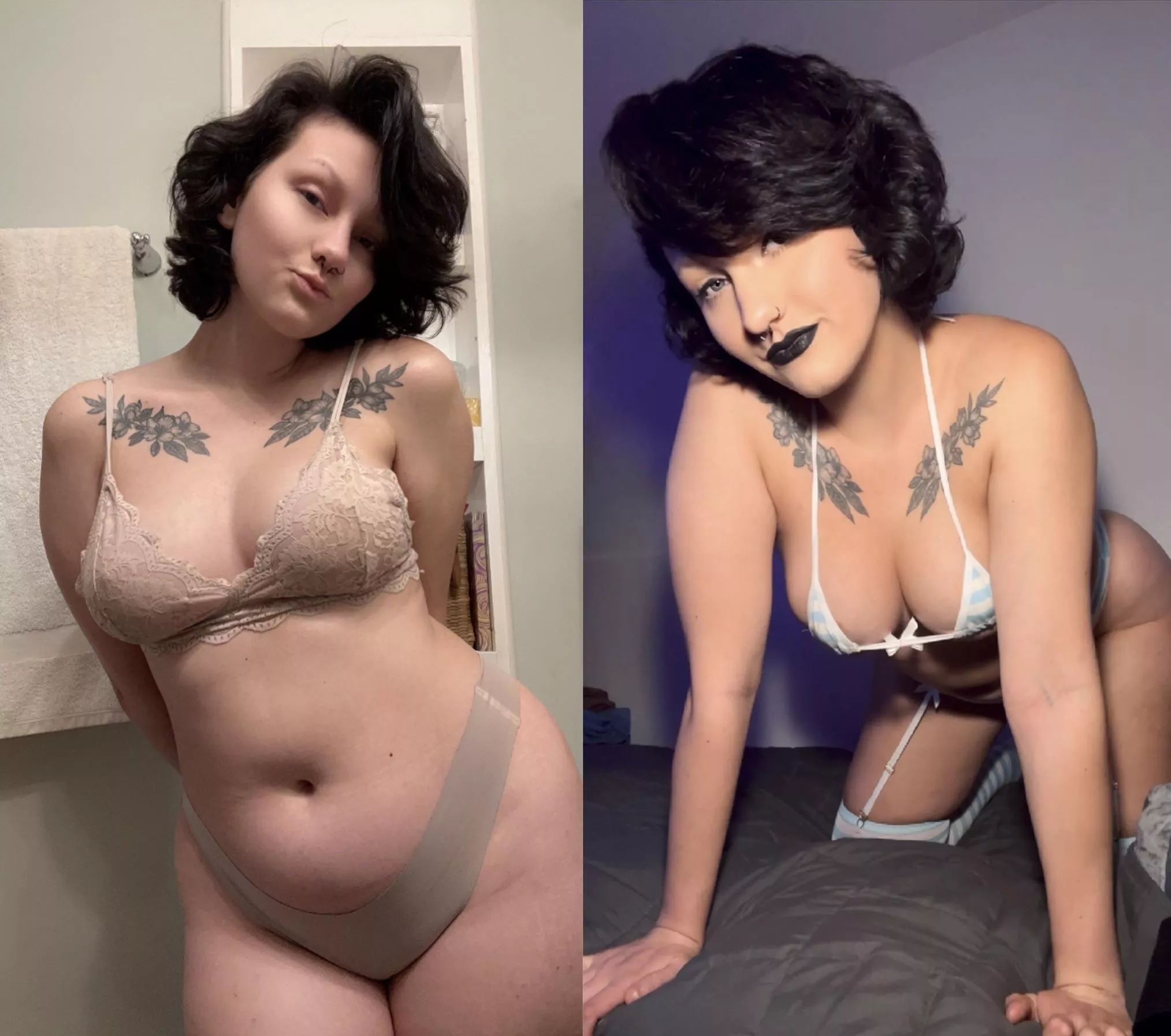 With and without my whore makeup ;3