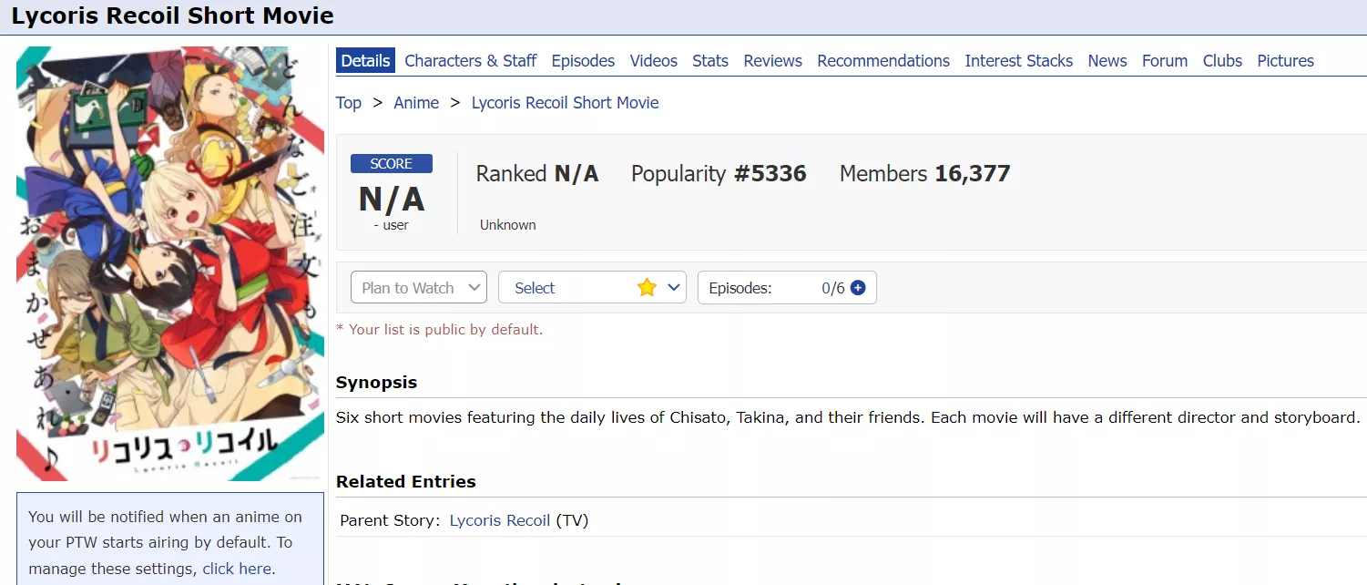 Yooooo ! Lycoris recoil short movies announced !