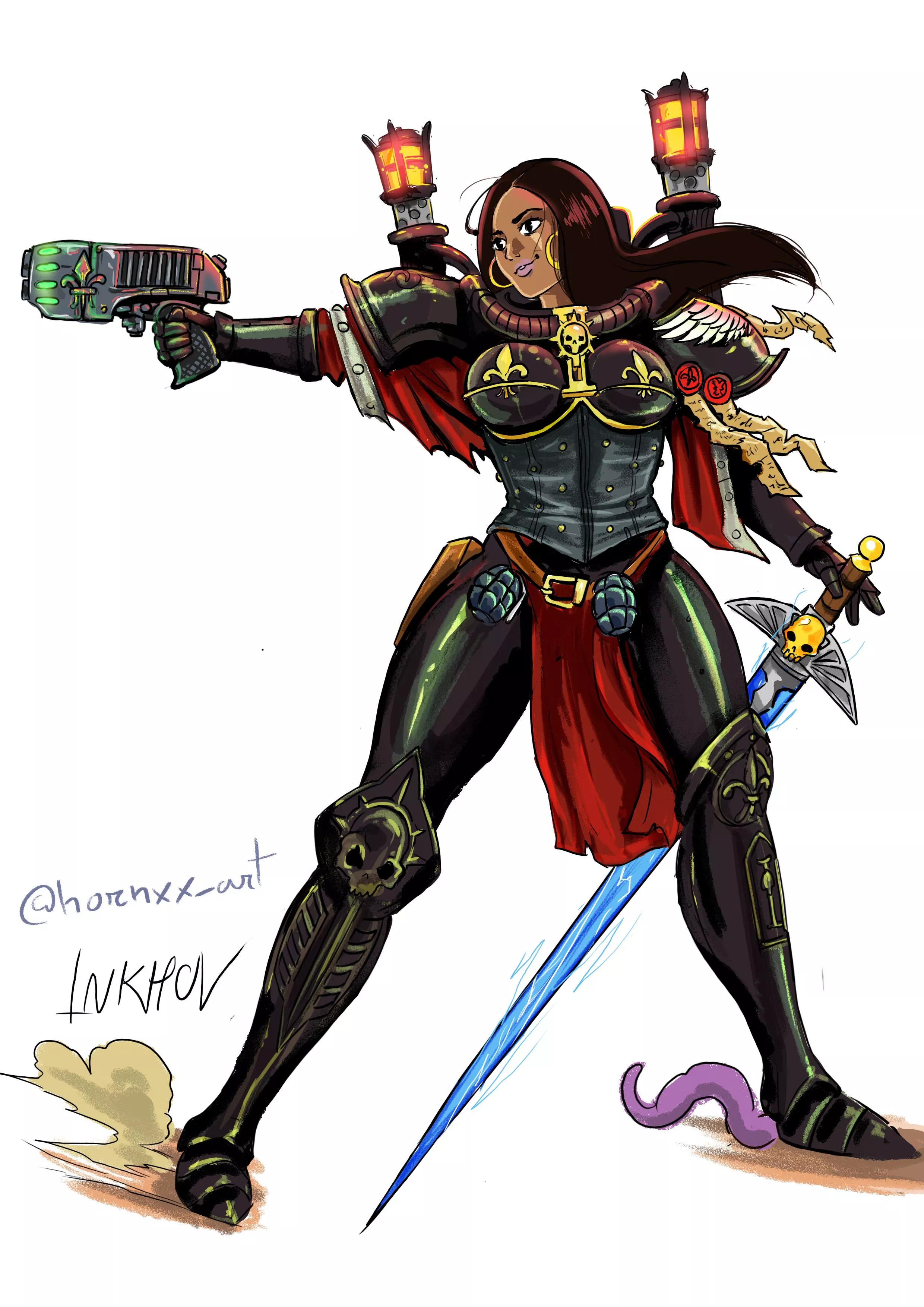 Adepta Sororitas defending hive city (@hornxx_art)