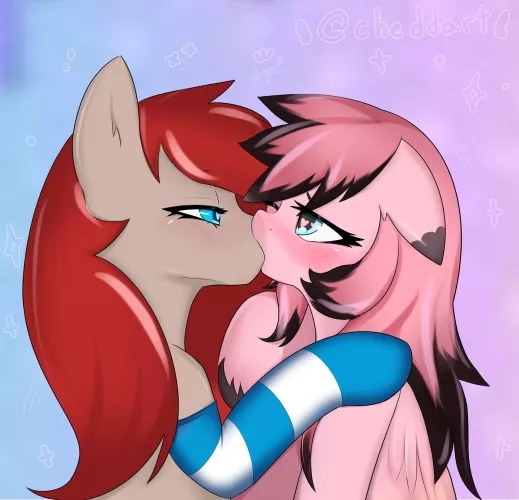 Cute mares kissing *search*  (art by me: cheddart)