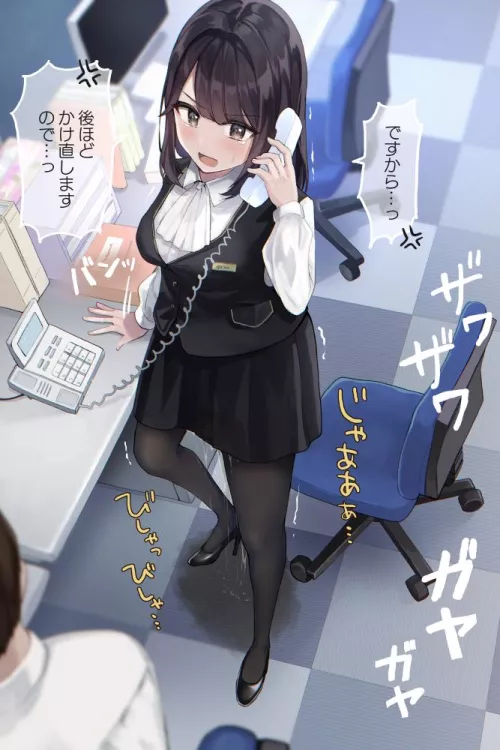 Cute office girl couldn't take a bathroom break