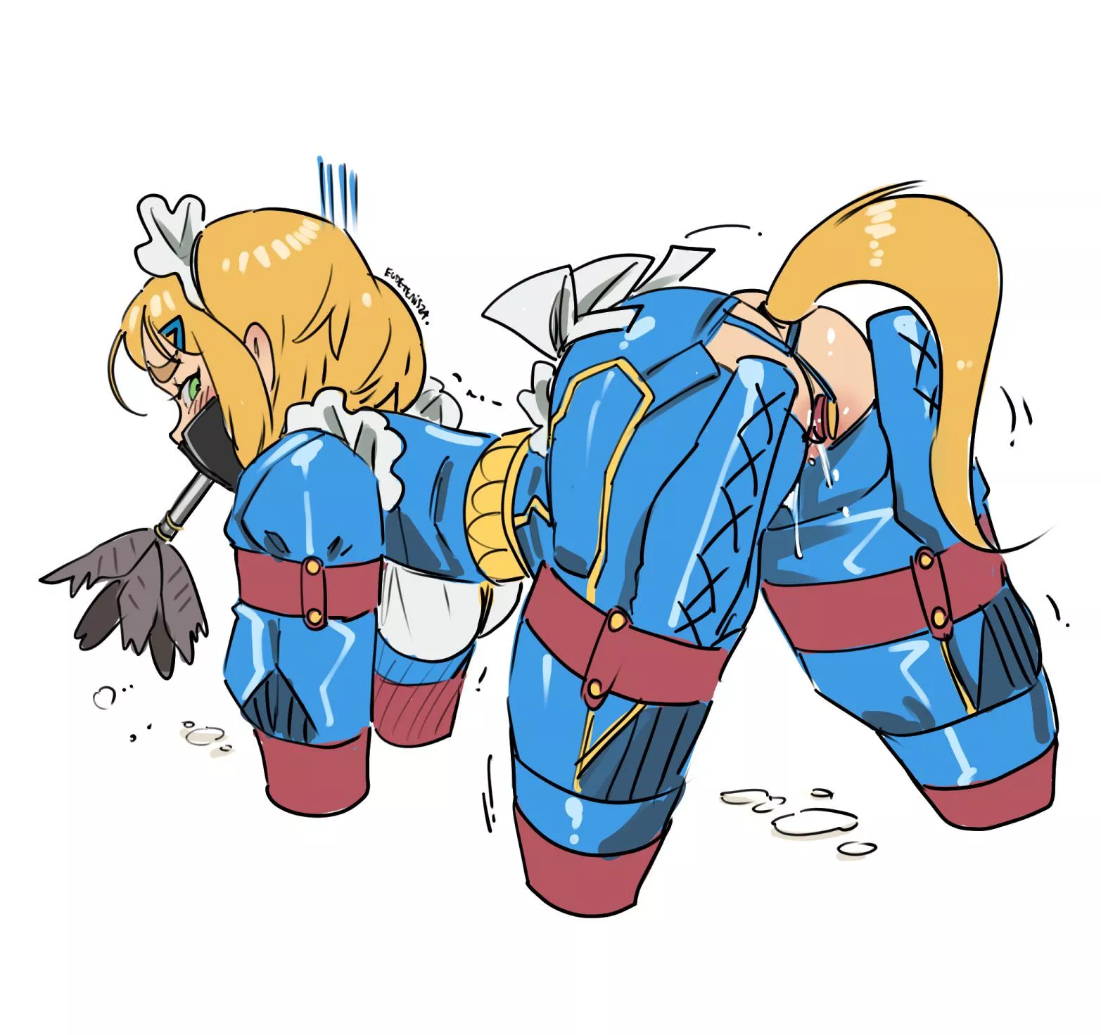 Desperately trying to clean up after herself