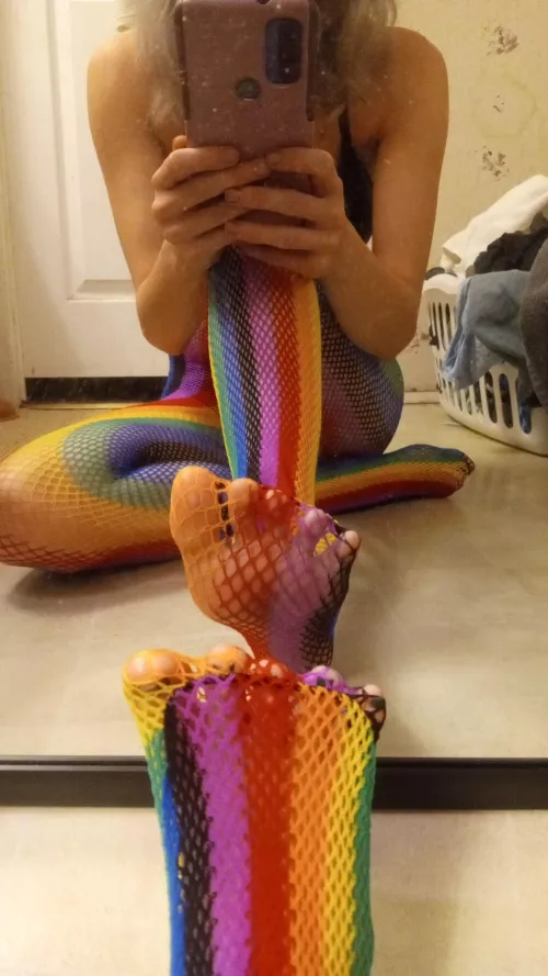 🌈 Do you like my rainbow fishnets? 🌈