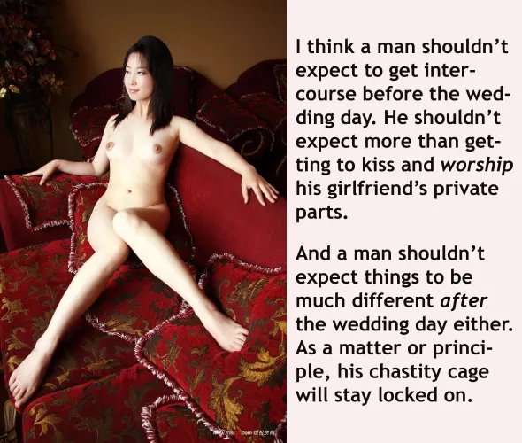 It is a matter of principle: a man should only orally worship his partner