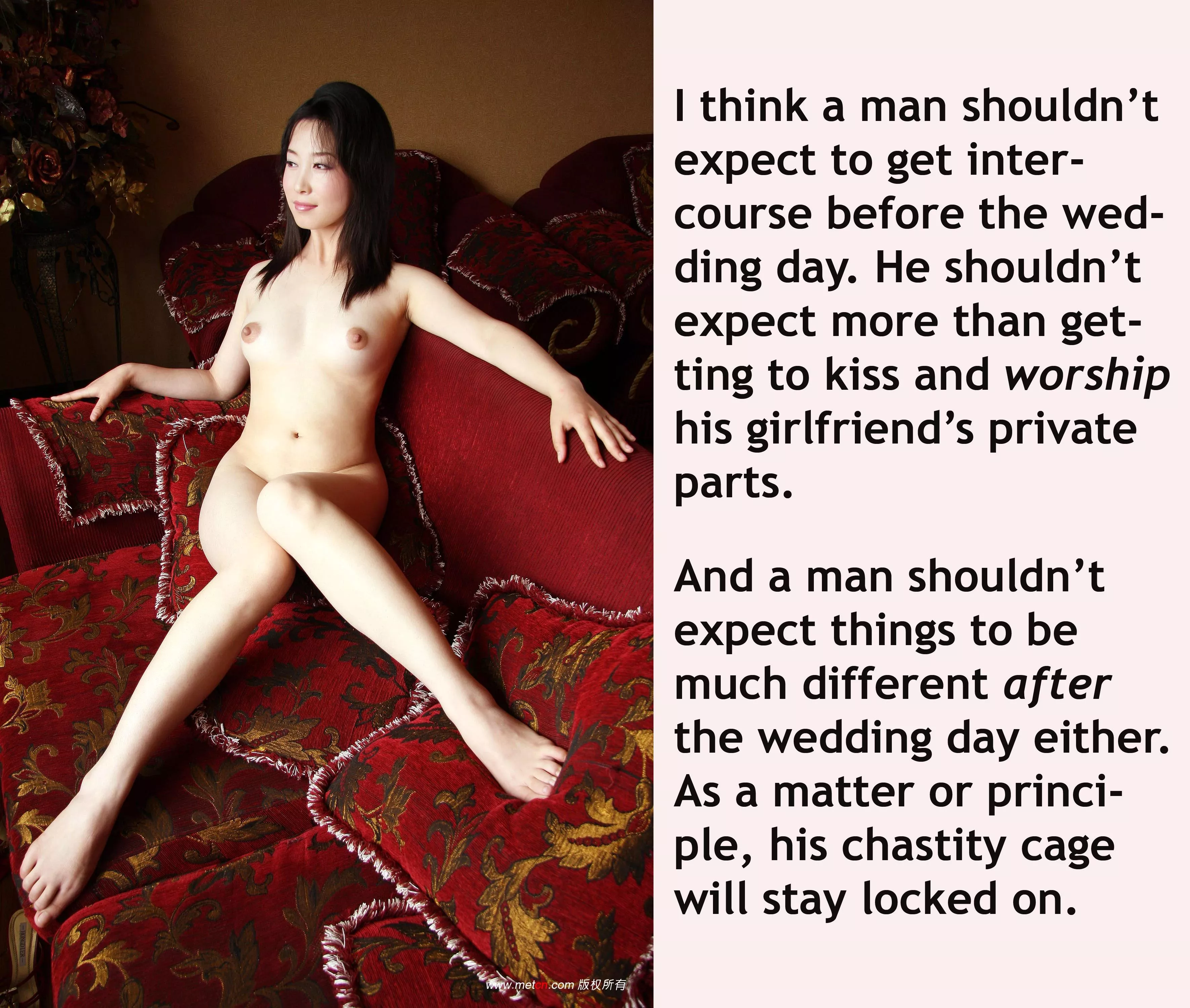 It is a matter of principle: a man should only orally worship his partner