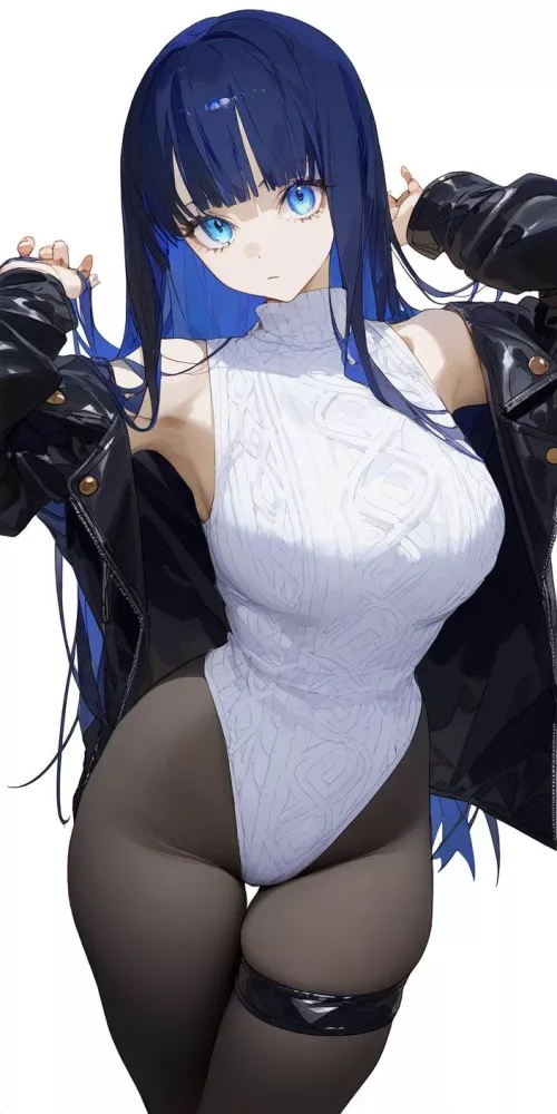 Knit Leotard & Leather Jacket 