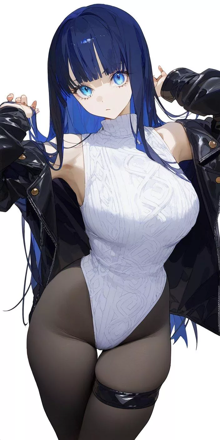 Knit Leotard & Leather Jacket 