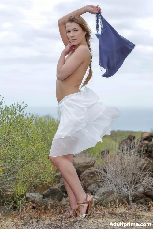 Topless in the outdoors