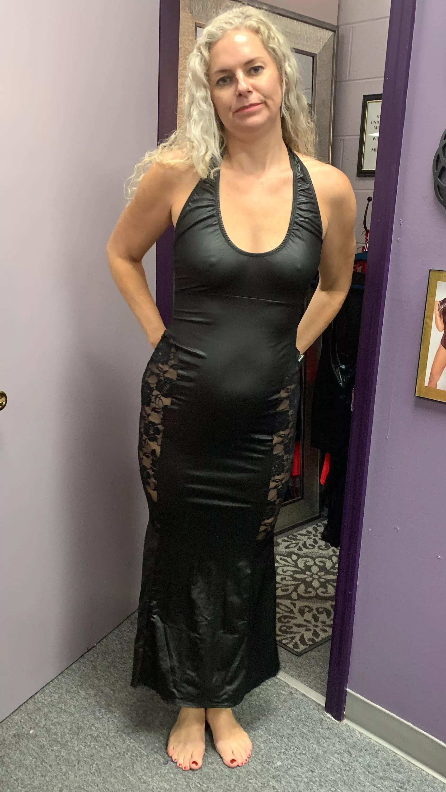 Trying on a new party dress 