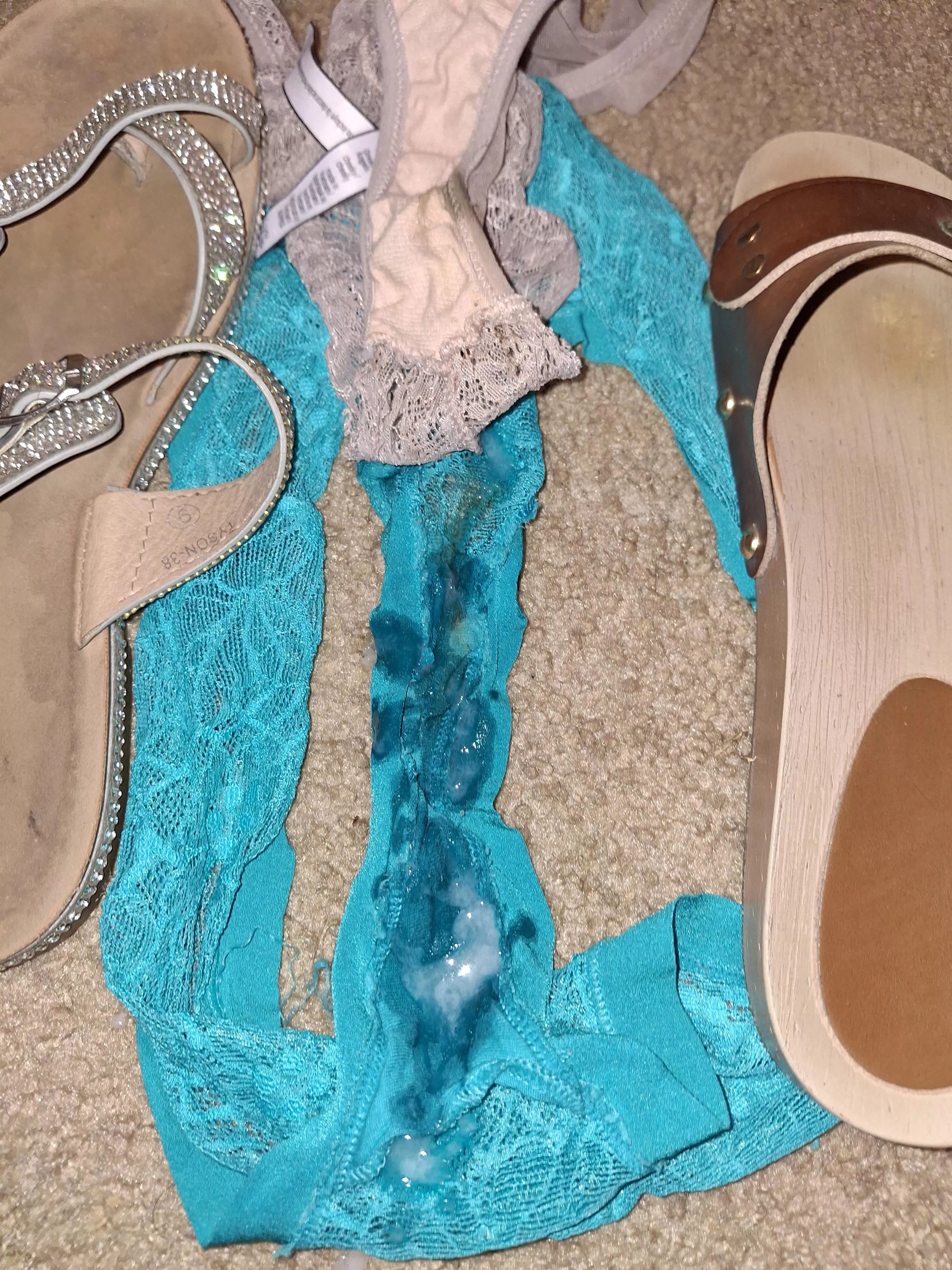 Wife's panties and love cumming on her shoes.