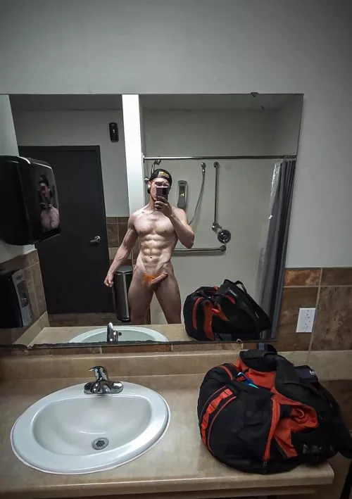 Another wank session in the gym bathroom, what would we do if you walked in? 