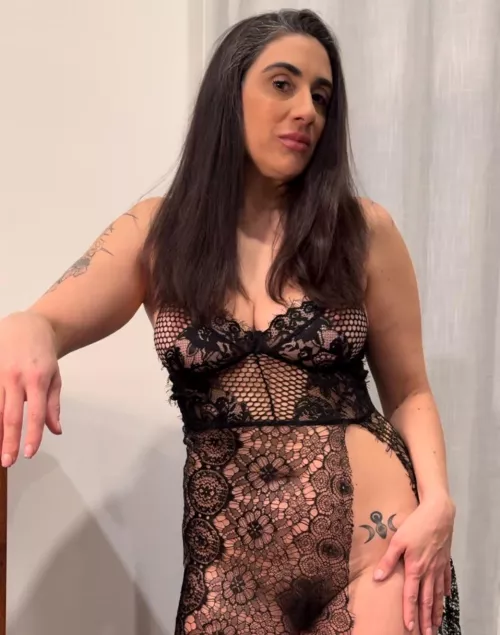 Black Sheer Lace has no chance of hiding my Black Hairy Triangle 