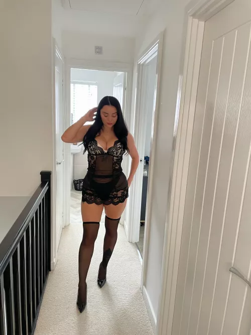 Black stockings make this outfit so much sexier 