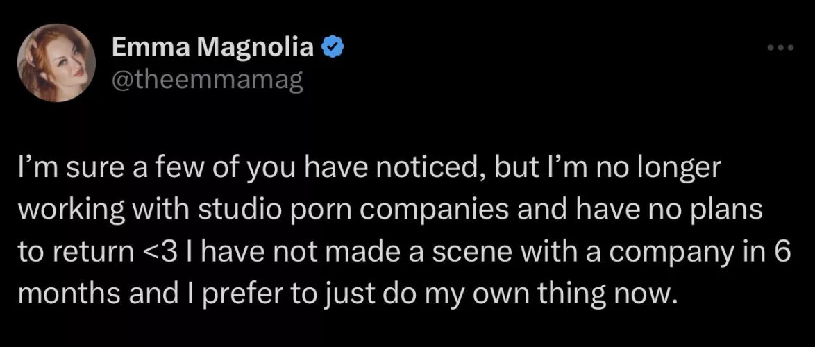 Breaking: Emma Magnolia announces she is no longer working with Studio Porn Companies 