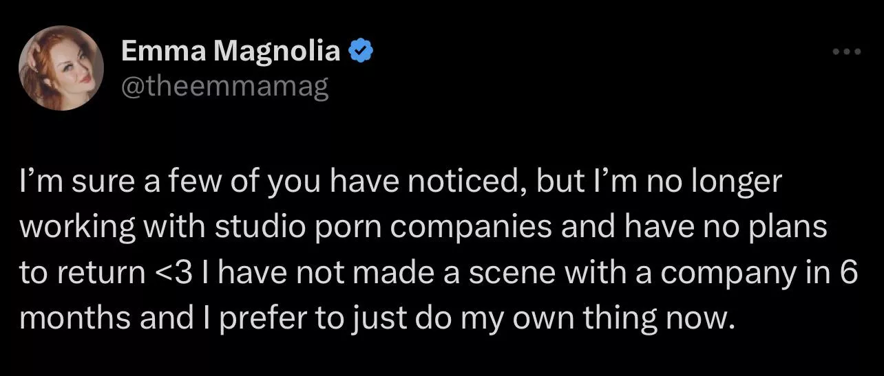 Breaking: Emma Magnolia announces she is no longer working with Studio Porn Companies 