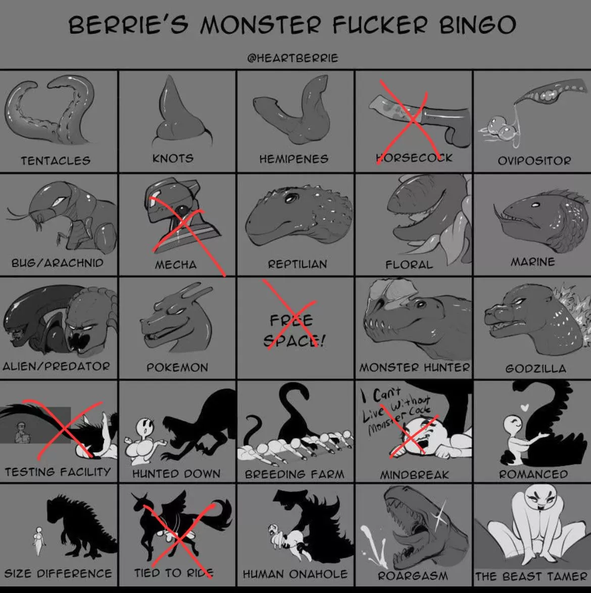[F4A] monster fucker here looking to get bingo~ please bring at least one available kink~(some like mimd break can be repeated)