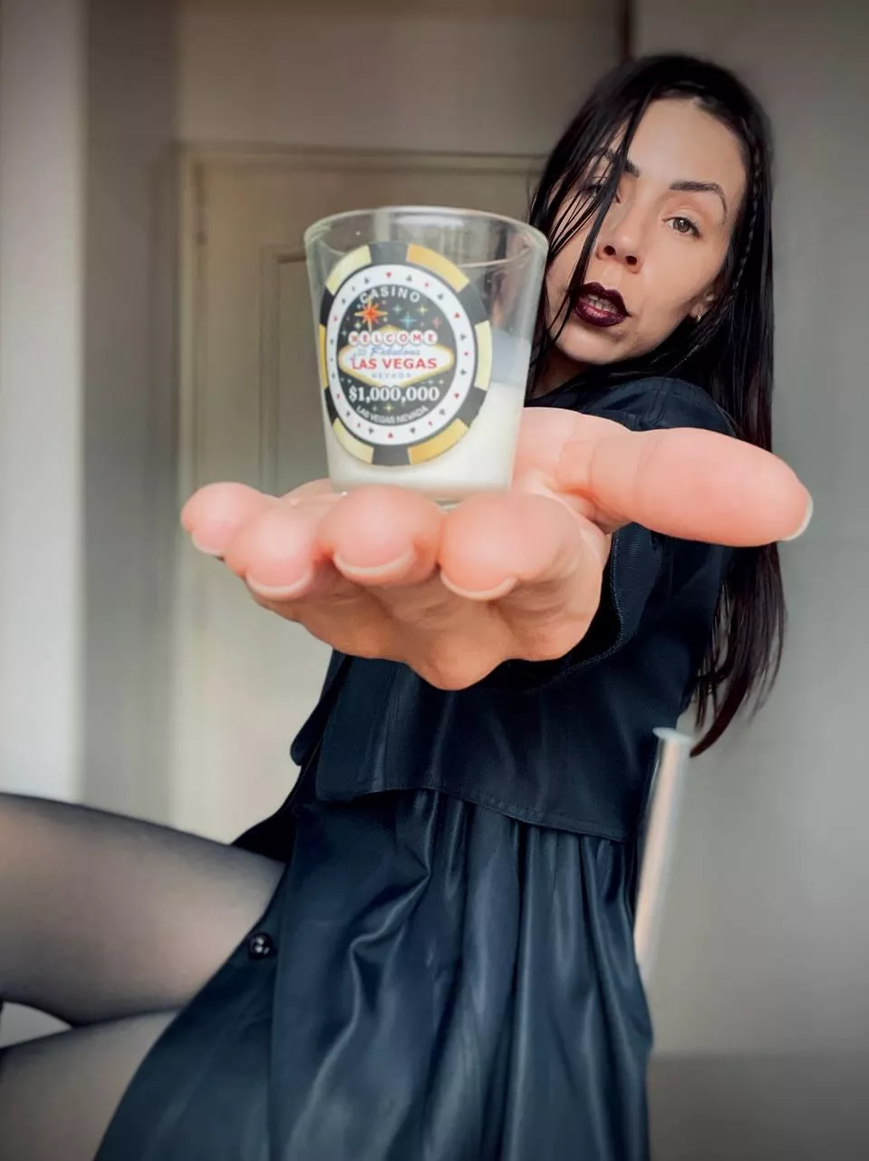 Good dog! Now take a shot of your own shameful cum