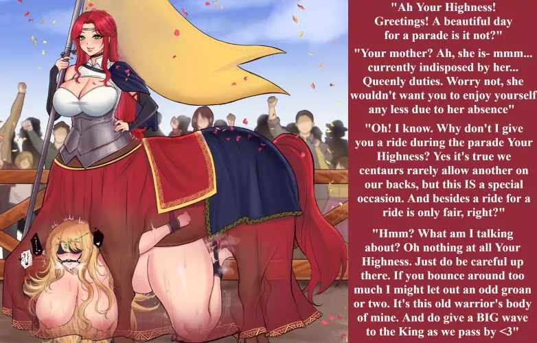 Joining the Queen's Centaurion Guard at the royal parade. [Futa on Female] [Centaur] [MILF] [Hidden Sex] [Public] [Bondage] [Undercarriage] (Artist: Sren244)