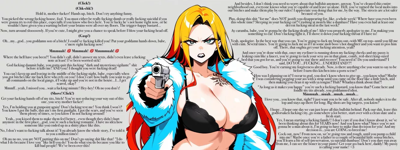 Love in a dark place [vigilante reader] [dangerous city] [a lot of swearing] [scolding] [love] [imminent baby-making]