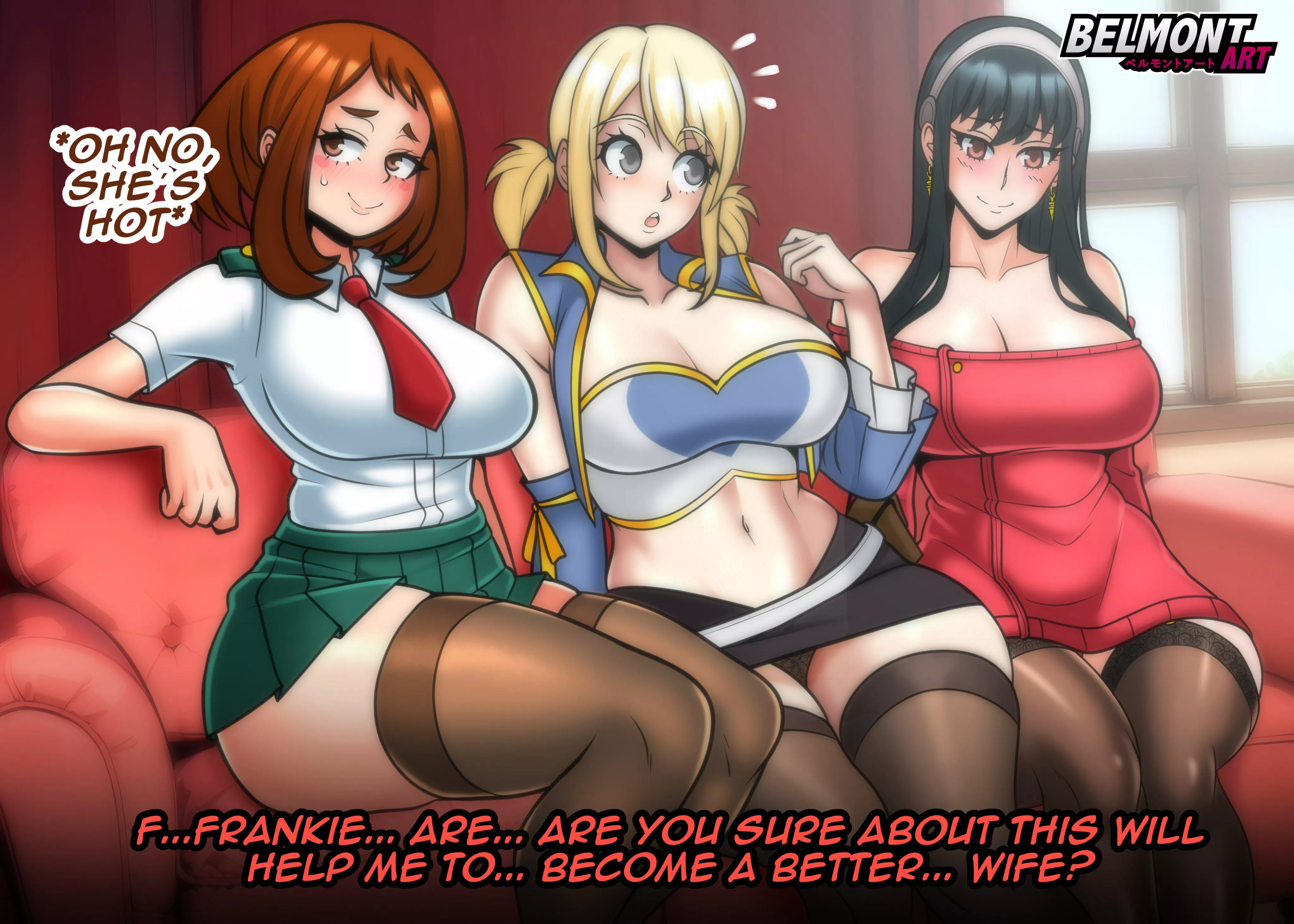 Lucy , Ochako, Yor (Belmont art)[my hero academia, Fairytail, spy x family]
