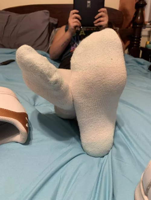 [Selling] That smell from my socks after being in my shoes is so potent and delicious, it could give you a fetish for stinky socks even if you didn’t have one already 🤭💕
