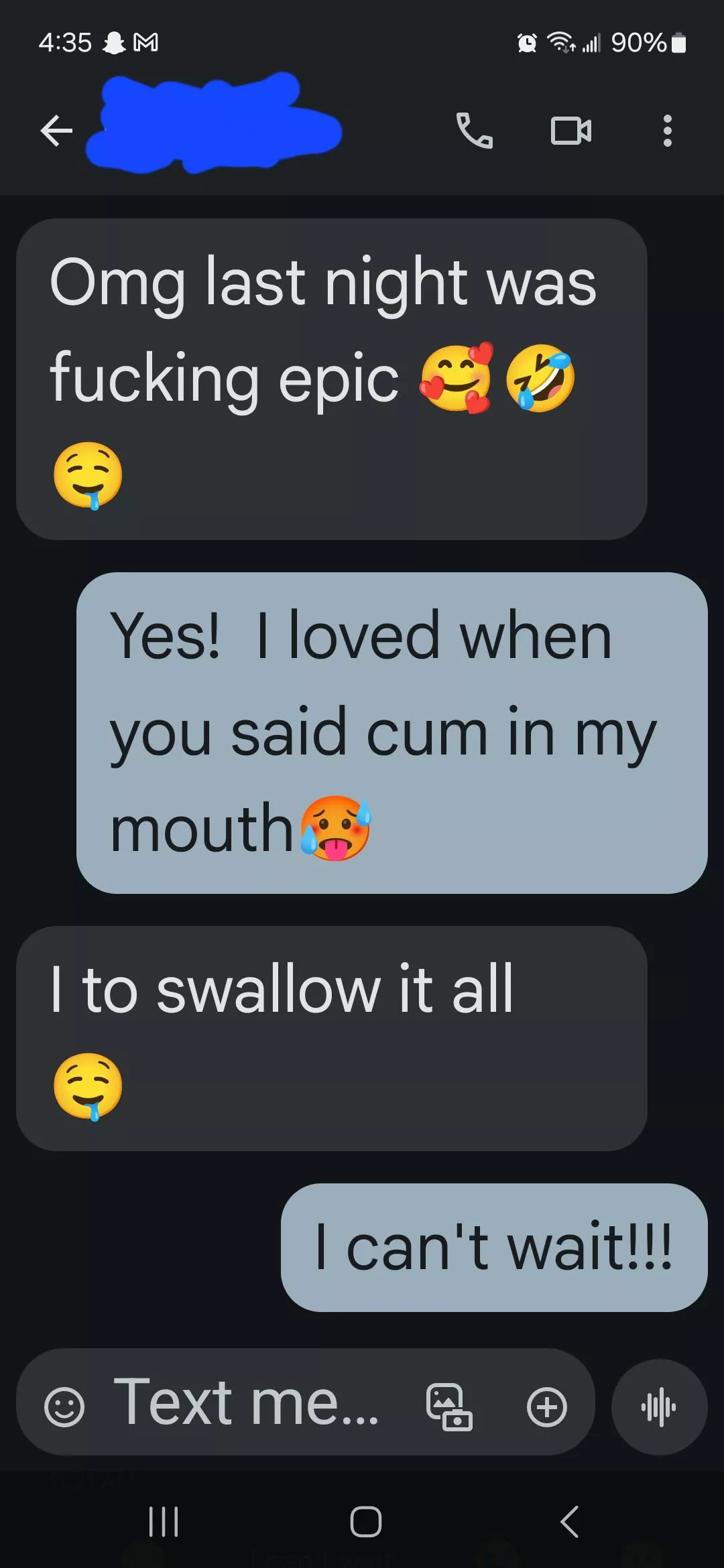 She shows me texts from her ex