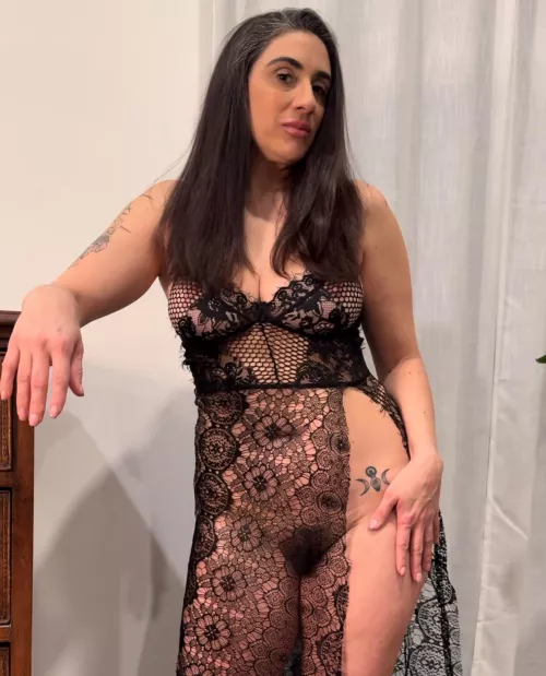 The Dark sheer Lace stood zero chance of hiding my thick dark forest triangle. 