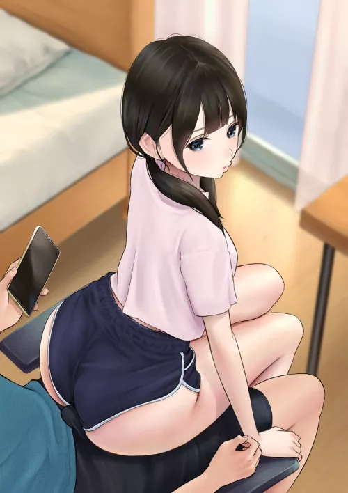 Twintailed Cutie Sitting on His Lap [Original]