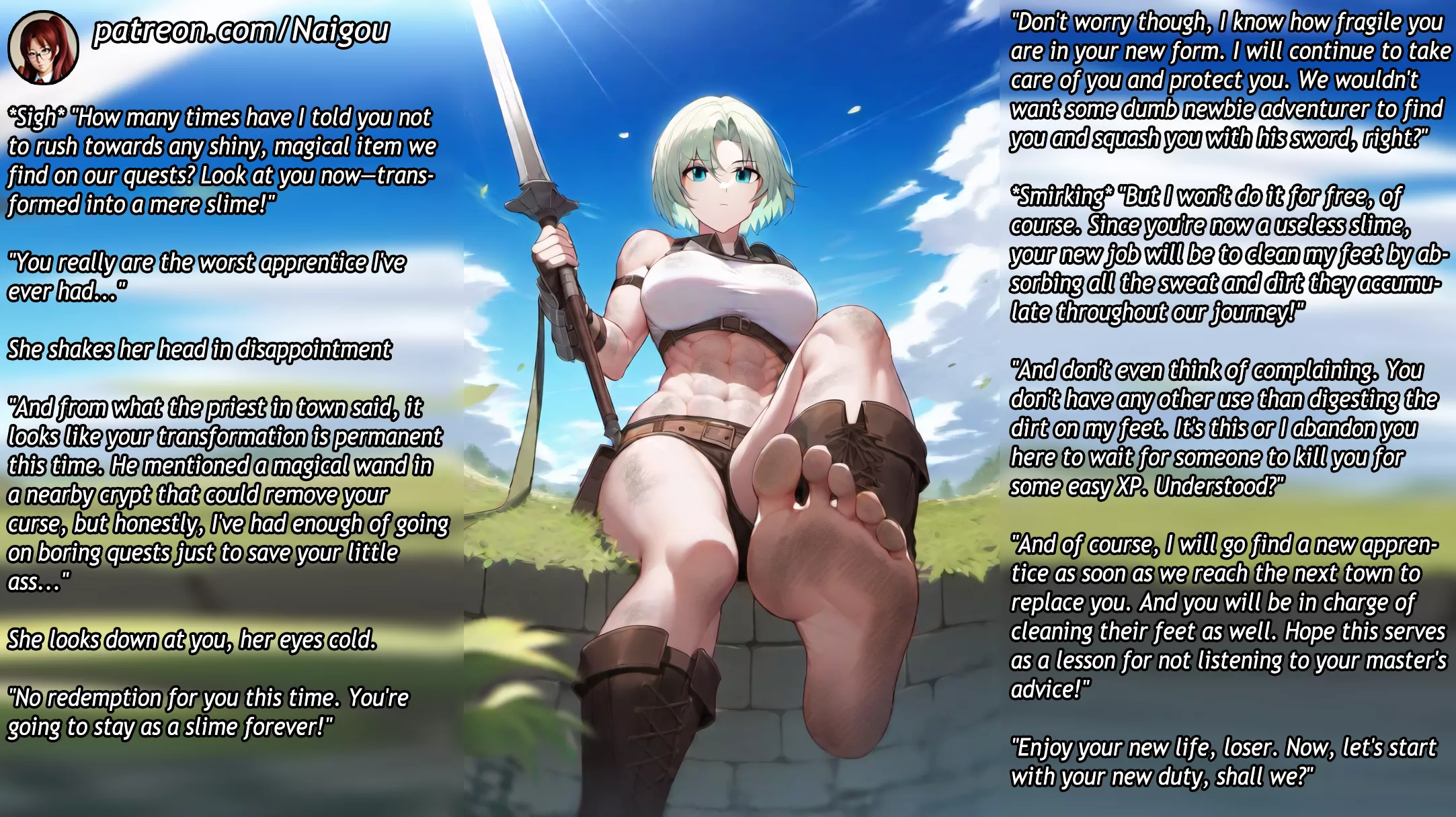 Your new duty as your master's slime [femdom][fantasy][feet][slim TF][foot worship][feet slave][transformation] [AI image]