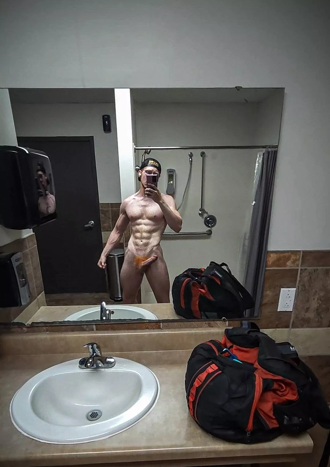 [24] Another wank session in the gym bathroom, what would we do if you walked in? 