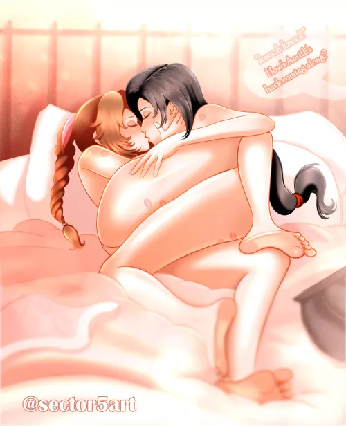 Aerith and Tifa, a night in Kalm (sector5art) 