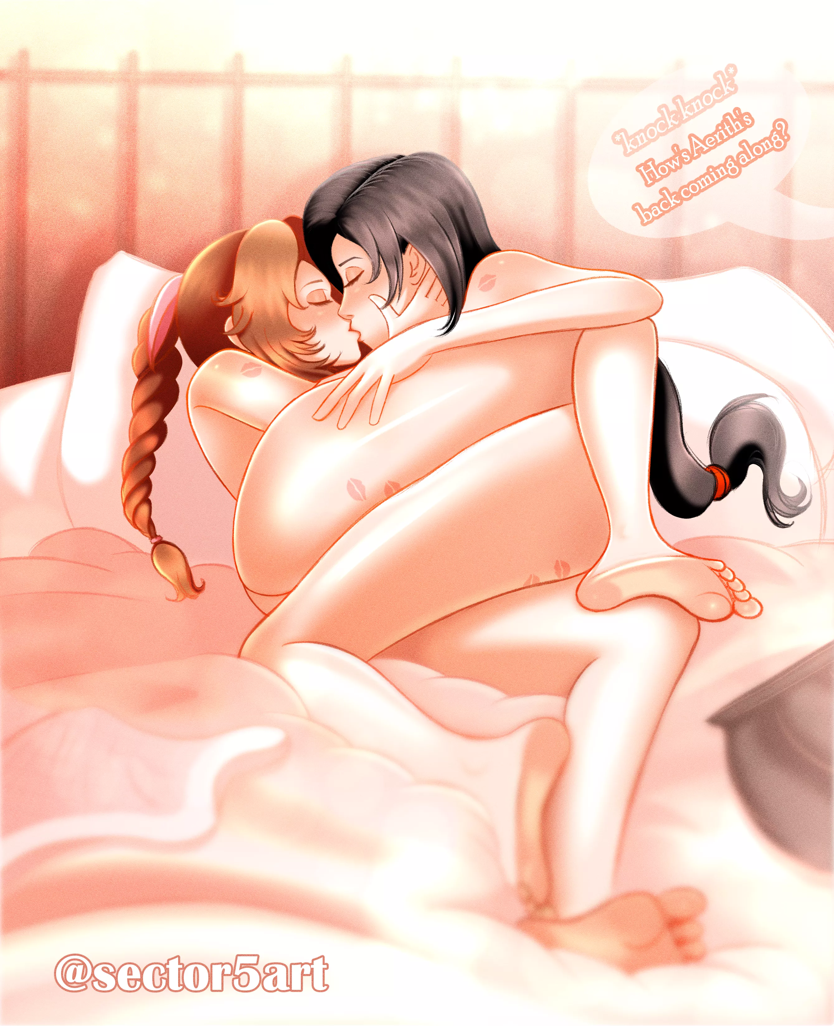 Aerith and Tifa, a night in Kalm (sector5art) 