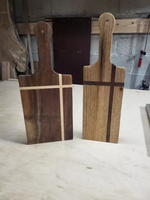 Couple of fun paddles recently made. Walnut, oak and butternut 