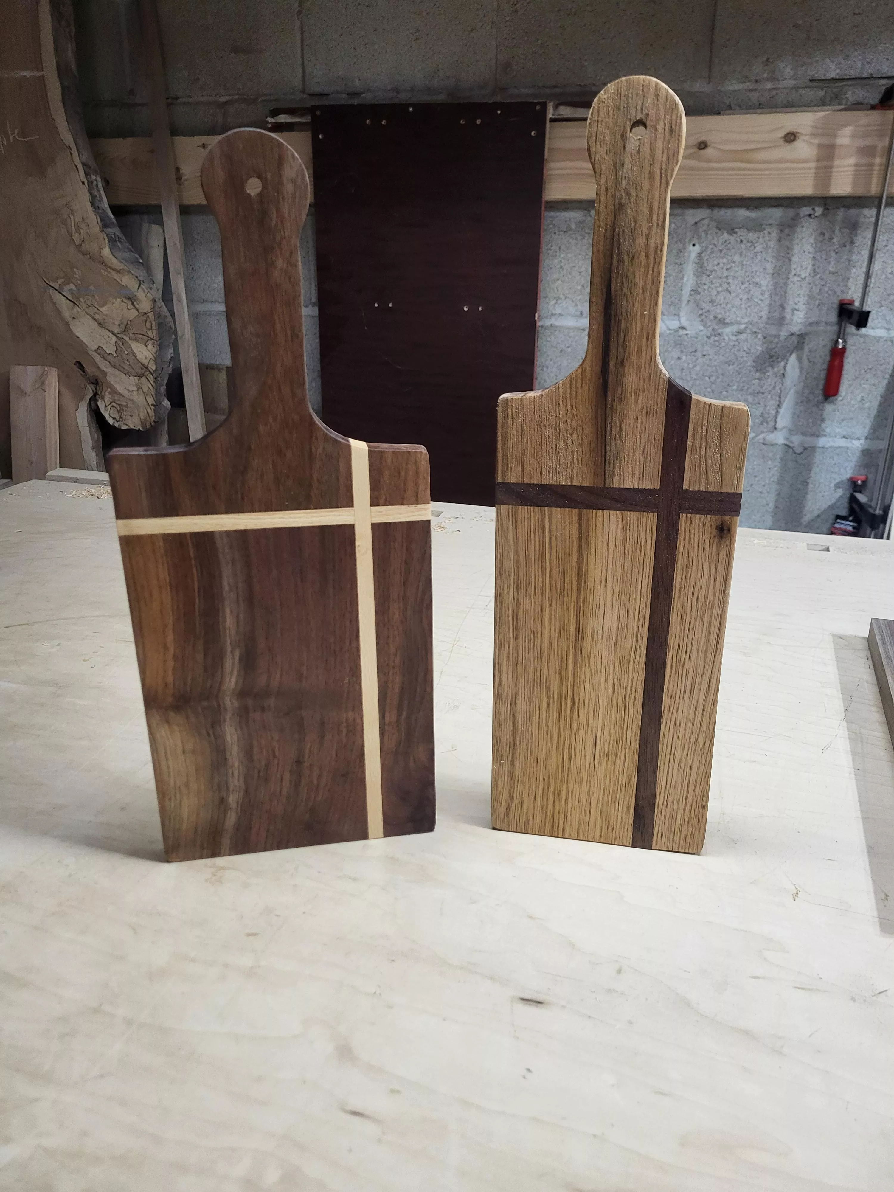 Couple of fun paddles recently made. Walnut, oak and butternut 