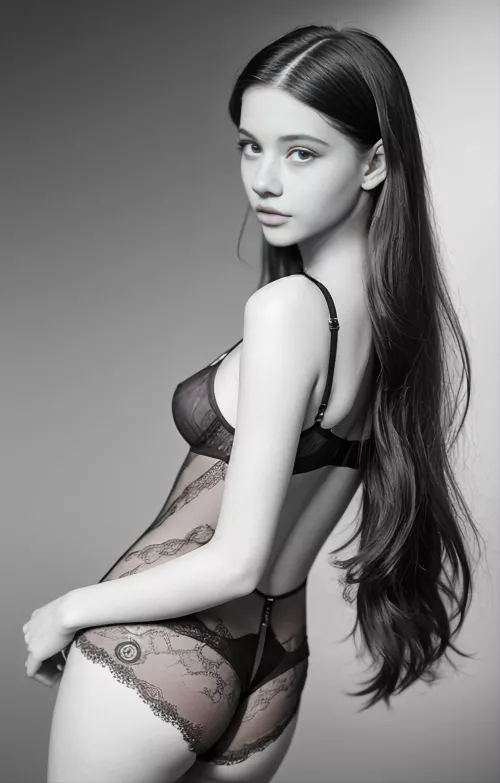 Familiar Brunette lingerie model in Faux Dior 