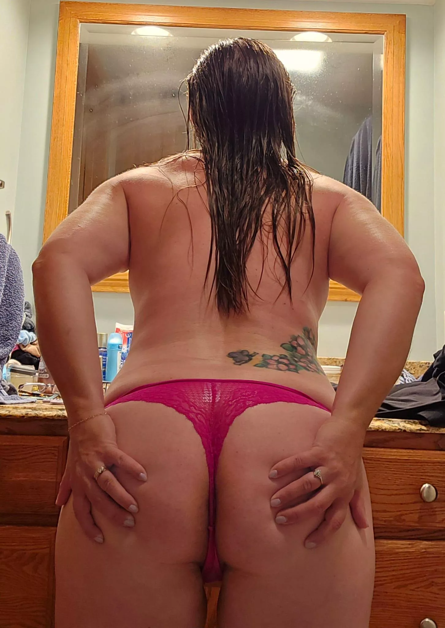 Shall I bend over and spread them farther for you? Would you fill me up?