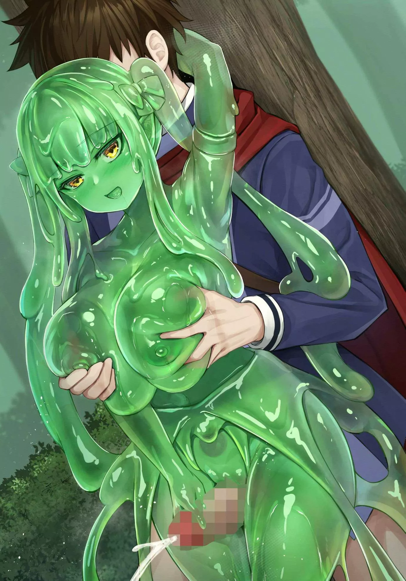 Squeezing her tits and cumming