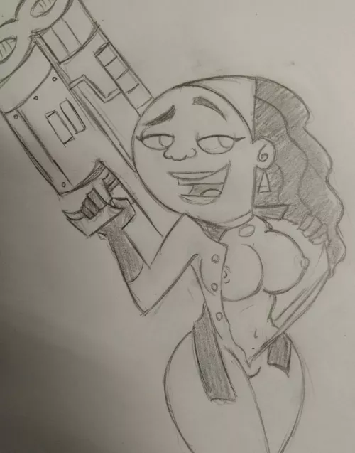 [Takeshi1000] (Danny Phantom) Valerie Grey strips off her huntress outfit. All characters are adults