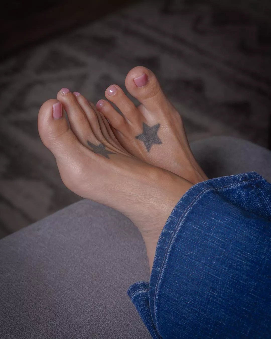The bare and ticklish feet of a 44-year-old woman.