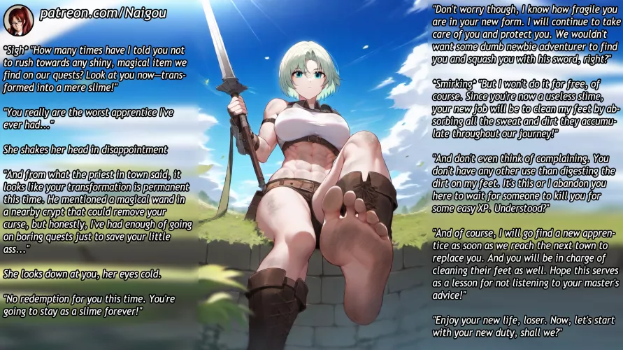 Your new duty as your master's slime [femdom][fantasy][feet][slim TF][foot worship][feet slave][transformation] [For beta losers fans of feet and Isekai only, you've been warned~]
