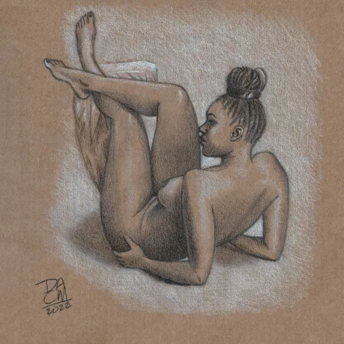 Alice by me. Graphite pencils and white pastel on kraft paper.