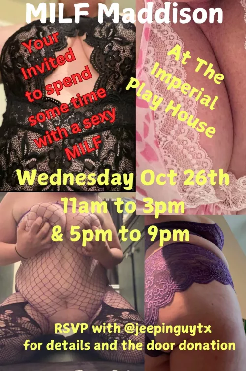 [F4M] 34F Maddison We have a epic GB event next Wednesday, October 26.