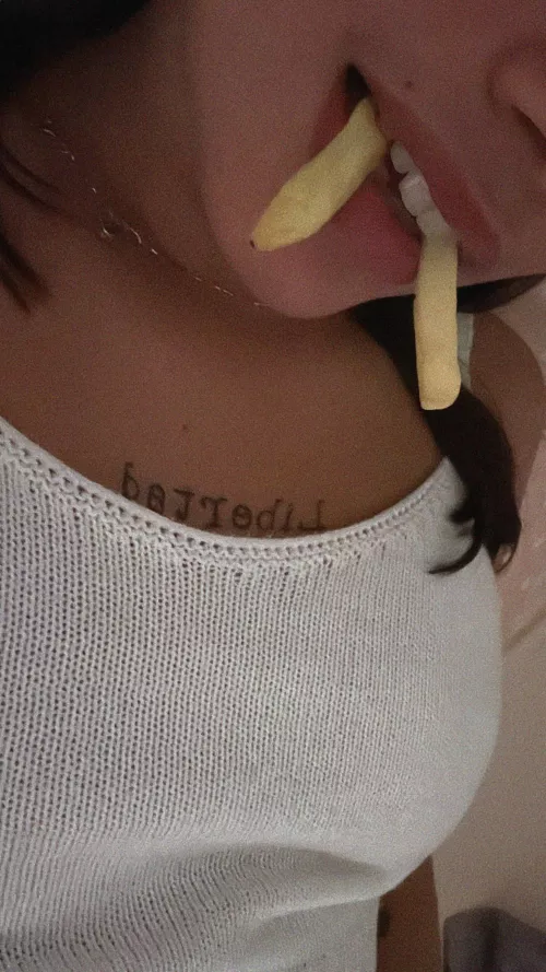 Just lying here with fries... think you can get one in my mouth using yours??