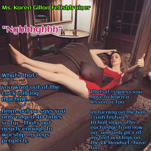 Karen Gillan - She will train you to worship her legs and feet...with edging.