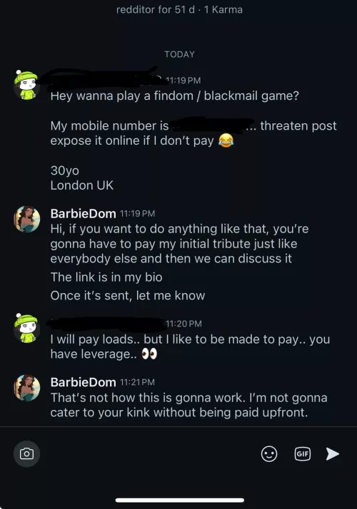 Oh yes, random man I’ve never done a session with, I’d love to cater to your kink for free in HOPES you will pay me afterwards 😐