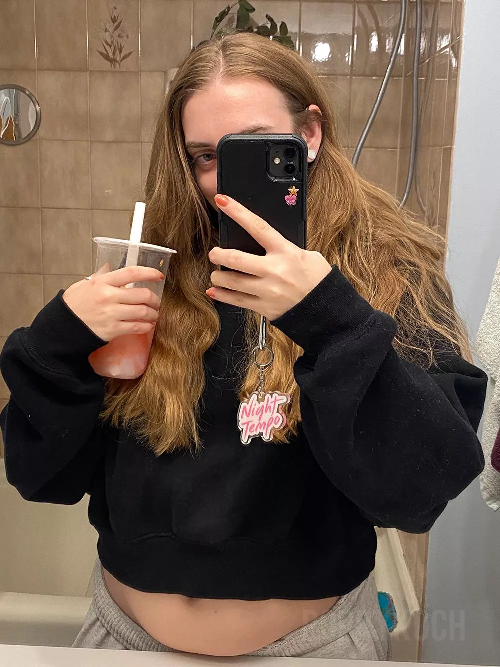 Oops~ My potbelly is sticking out - So full of bubble tea again!~