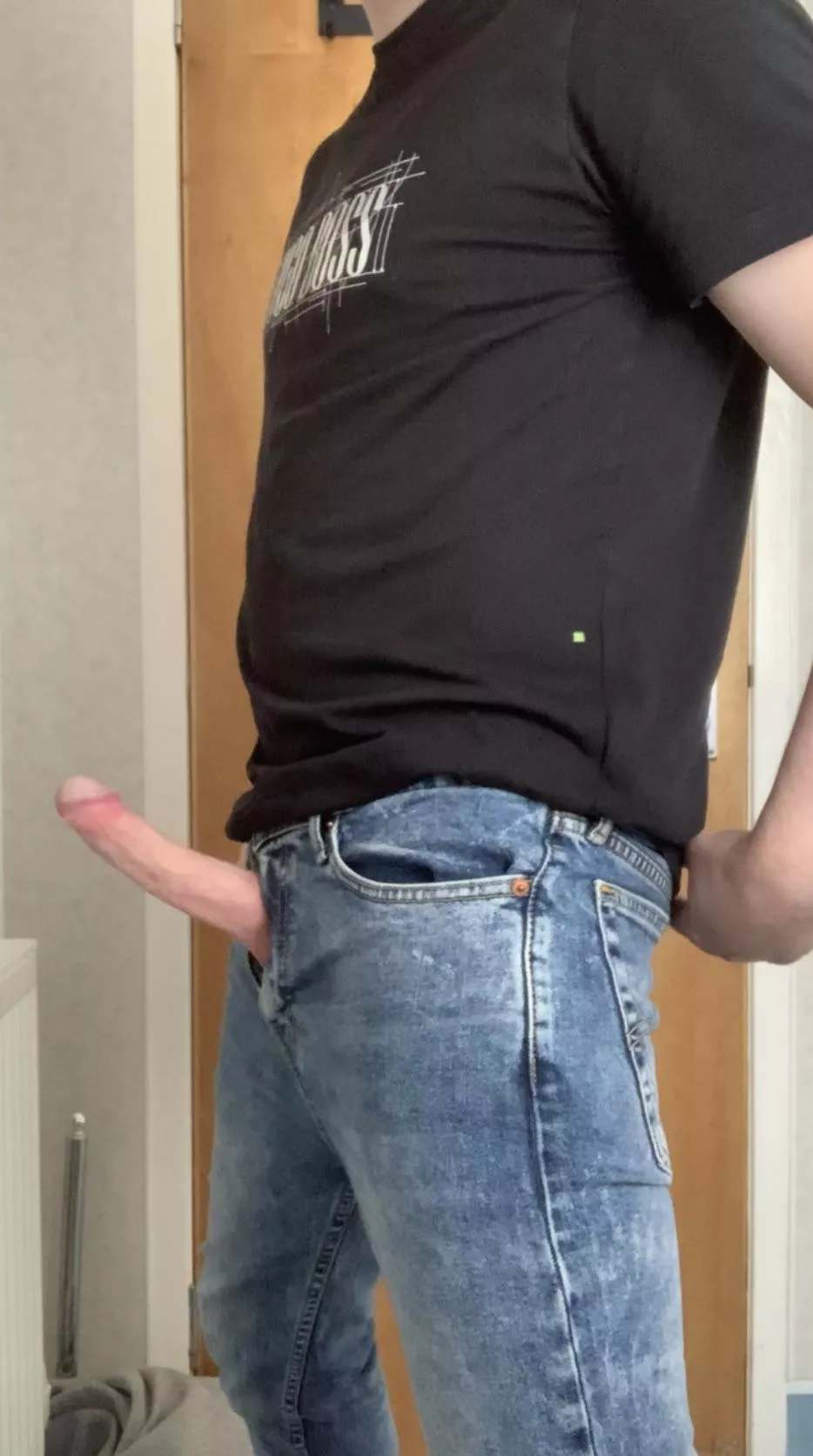 Put your hand around it then slowly guide it in and bend over 